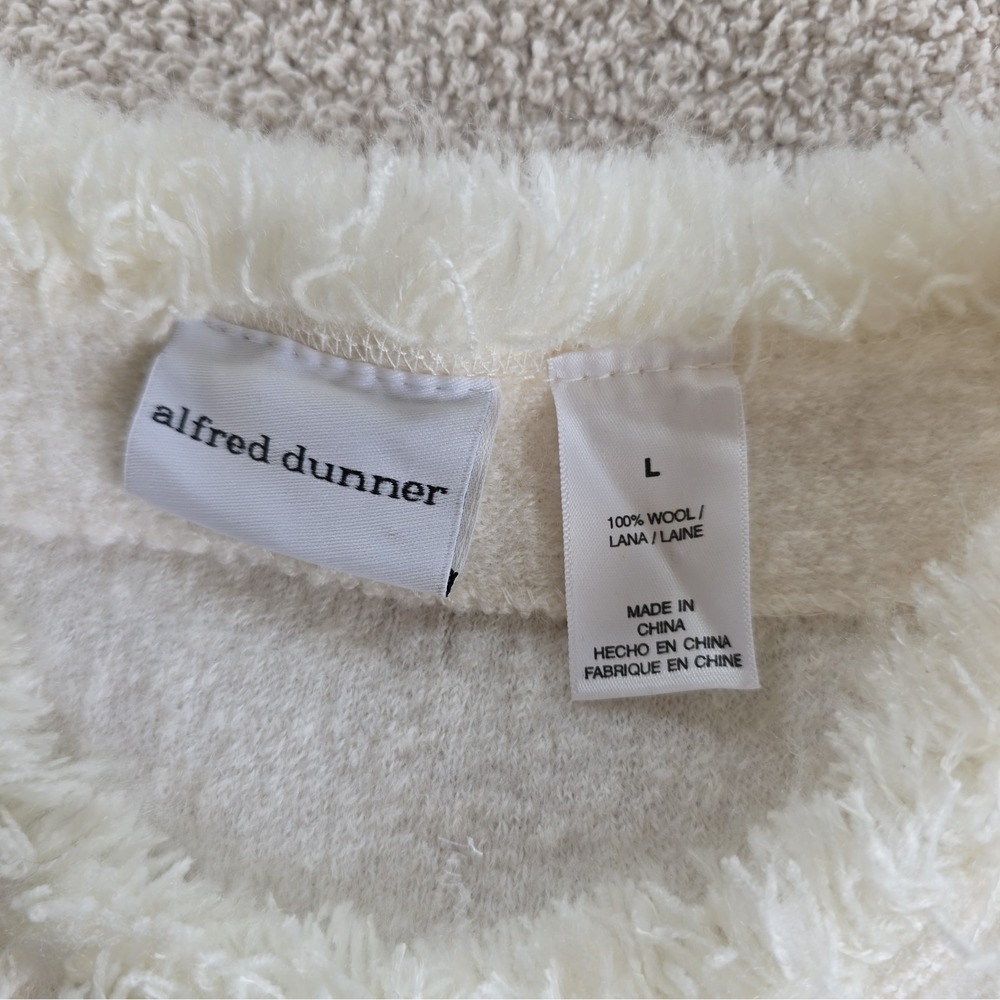 Alfred Dunner Women's Cardigan Cream Floral Pearls Fringe 100% Wool Boho-chic L - Picture 13 of 13